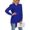 imageLYANER Womens Collar V Neck Split Hem Button Down Long Sleeve Long Shirt Blouse Tunic TopRoyal Blue