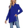 imageLYANER Womens Collar V Neck Split Hem Button Down Long Sleeve Long Shirt Blouse Tunic TopRoyal Blue