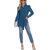 imageLYANER Womens Collar V Neck Split Hem Button Down Long Sleeve Long Shirt Blouse Tunic TopTeal