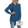 imageLYANER Womens Collar V Neck Split Hem Button Down Long Sleeve Long Shirt Blouse Tunic TopTeal