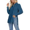 imageLYANER Womens Collar V Neck Split Hem Button Down Long Sleeve Long Shirt Blouse Tunic TopTeal