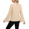 imageLYANER Womens Elegant Bow Tie Mock Neck Bell Long Sleeve Blouse Shirts TopBeige