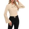 imageLYANER Womens Elegant Bow Tie Mock Neck Bell Long Sleeve Blouse Shirts TopBeige