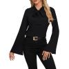 imageLYANER Womens Elegant Bow Tie Mock Neck Bell Long Sleeve Blouse Shirts TopBlack