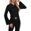 imageLYANER Womens Elegant Bow Tie Mock Neck Bell Long Sleeve Blouse Shirts TopBlack