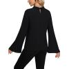 imageLYANER Womens Elegant Bow Tie Mock Neck Bell Long Sleeve Blouse Shirts TopBlack