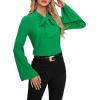 imageLYANER Womens Elegant Bow Tie Mock Neck Bell Long Sleeve Blouse Shirts TopGreen