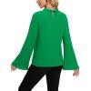 imageLYANER Womens Elegant Bow Tie Mock Neck Bell Long Sleeve Blouse Shirts TopGreen