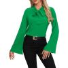 imageLYANER Womens Elegant Bow Tie Mock Neck Bell Long Sleeve Blouse Shirts TopGreen