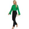 imageLYANER Womens Elegant Bow Tie Mock Neck Bell Long Sleeve Blouse Shirts TopGreen