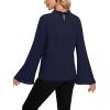 imageLYANER Womens Elegant Bow Tie Mock Neck Bell Long Sleeve Blouse Shirts TopNavy Blue