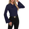 imageLYANER Womens Elegant Bow Tie Mock Neck Bell Long Sleeve Blouse Shirts TopNavy Blue