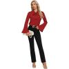 imageLYANER Womens Elegant Bow Tie Mock Neck Bell Long Sleeve Blouse Shirts TopRed