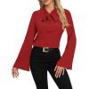 imageLYANER Womens Elegant Bow Tie Mock Neck Bell Long Sleeve Blouse Shirts TopRed