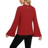 imageLYANER Womens Elegant Bow Tie Mock Neck Bell Long Sleeve Blouse Shirts TopRed