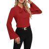 imageLYANER Womens Elegant Bow Tie Mock Neck Bell Long Sleeve Blouse Shirts TopRed