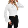 imageLYANER Womens Elegant Bow Tie Mock Neck Bell Long Sleeve Blouse Shirts TopWhite