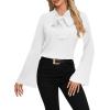 imageLYANER Womens Elegant Bow Tie Mock Neck Bell Long Sleeve Blouse Shirts TopWhite