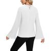 imageLYANER Womens Elegant Bow Tie Mock Neck Bell Long Sleeve Blouse Shirts TopWhite