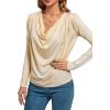 imageLYANER Womens Loose Cowl Neck Ruched Stretch Long Sleeve Blouse Shirt TopBeige