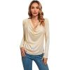 imageLYANER Womens Loose Cowl Neck Ruched Stretch Long Sleeve Blouse Shirt TopBeige
