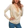 imageLYANER Womens Loose Cowl Neck Ruched Stretch Long Sleeve Blouse Shirt TopBeige
