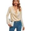 imageLYANER Womens Loose Cowl Neck Ruched Stretch Long Sleeve Blouse Shirt TopBeige
