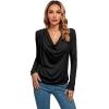 imageLYANER Womens Loose Cowl Neck Ruched Stretch Long Sleeve Blouse Shirt TopBlack