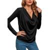 imageLYANER Womens Loose Cowl Neck Ruched Stretch Long Sleeve Blouse Shirt TopBlack