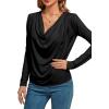 imageLYANER Womens Loose Cowl Neck Ruched Stretch Long Sleeve Blouse Shirt TopBlack
