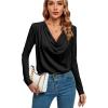 imageLYANER Womens Loose Cowl Neck Ruched Stretch Long Sleeve Blouse Shirt TopBlack