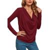 imageLYANER Womens Loose Cowl Neck Ruched Stretch Long Sleeve Blouse Shirt TopBurgundy
