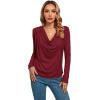imageLYANER Womens Loose Cowl Neck Ruched Stretch Long Sleeve Blouse Shirt TopBurgundy