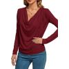 imageLYANER Womens Loose Cowl Neck Ruched Stretch Long Sleeve Blouse Shirt TopBurgundy
