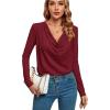 imageLYANER Womens Loose Cowl Neck Ruched Stretch Long Sleeve Blouse Shirt TopBurgundy