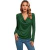 imageLYANER Womens Loose Cowl Neck Ruched Stretch Long Sleeve Blouse Shirt TopDark Green