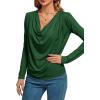 imageLYANER Womens Loose Cowl Neck Ruched Stretch Long Sleeve Blouse Shirt TopDark Green