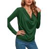 imageLYANER Womens Loose Cowl Neck Ruched Stretch Long Sleeve Blouse Shirt TopDark Green
