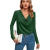 imageLYANER Womens Loose Cowl Neck Ruched Stretch Long Sleeve Blouse Shirt TopDark Green