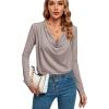 imageLYANER Womens Loose Cowl Neck Ruched Stretch Long Sleeve Blouse Shirt TopGrey