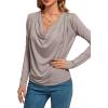 imageLYANER Womens Loose Cowl Neck Ruched Stretch Long Sleeve Blouse Shirt TopGrey