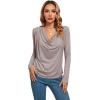 imageLYANER Womens Loose Cowl Neck Ruched Stretch Long Sleeve Blouse Shirt TopGrey