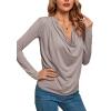 imageLYANER Womens Loose Cowl Neck Ruched Stretch Long Sleeve Blouse Shirt TopGrey