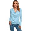 imageLYANER Womens Loose Cowl Neck Ruched Stretch Long Sleeve Blouse Shirt TopLight Blue