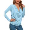 imageLYANER Womens Loose Cowl Neck Ruched Stretch Long Sleeve Blouse Shirt TopLight Blue