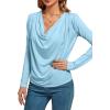imageLYANER Womens Loose Cowl Neck Ruched Stretch Long Sleeve Blouse Shirt TopLight Blue