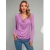 imageLYANER Womens Loose Cowl Neck Ruched Stretch Long Sleeve Blouse Shirt TopLight Purple
