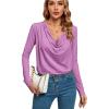 imageLYANER Womens Loose Cowl Neck Ruched Stretch Long Sleeve Blouse Shirt TopLight Purple