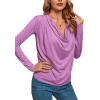 imageLYANER Womens Loose Cowl Neck Ruched Stretch Long Sleeve Blouse Shirt TopLight Purple
