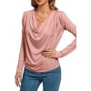 imageLYANER Womens Loose Cowl Neck Ruched Stretch Long Sleeve Blouse Shirt TopPink